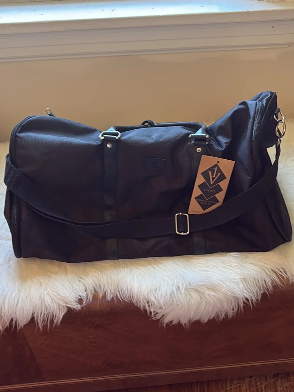 Black Travel Duffel Bag with Built In Garment Bag